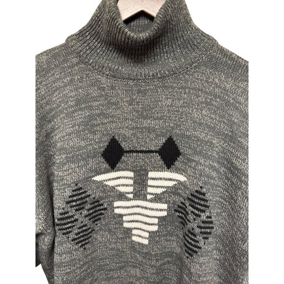 THE SWEATER Women's 100% Lamb's Wool Grey Geometric Turtle Neck Gray  Large - Picture 3 of 7